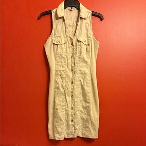 Guess Cream Sleeveless Button-Down Dress